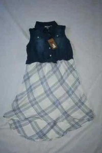 Silver Jeans Co. Girl's Sleeveless Denim Blue Plaid Dress Size 6X - Picture 1 of 2