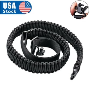 Black 550 Paracord Rifle Gun Sling Shotgun Crossbow 2 Point Adjustable Swivel US - Picture 1 of 12