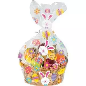 Easter Bunny and Eggs Large Basket Cello Bag Large Cello Bags Easter Decoration - Picture 1 of 1