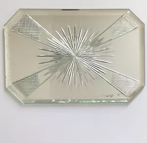 Vintage umgekehrter geätzter Starburst Mid Century moderner abgeschrägter Spiegel 16 Zoll x 10,5 Zoll - Bild 1 von 10