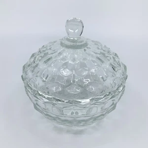 Vintage Art Deco Clear Glass Cubist Design Powder Candy Trinket Dish With Lid - Picture 1 of 4