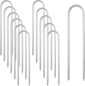12 piezas estacas de barras de refuerzo en forma de U de 30 cm, clavijas de tienda plateadas de 12 pulgadas trampolín galvanizado - Imagen 1 de 6