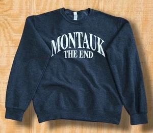 VINTAGE MONTAUK THE END SMALL DARK GRAY CREW NECK PUFF PRINT SWEAT SHIRT - Picture 1 of 12