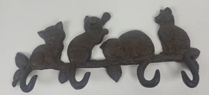 Cast Iron Cat Tails Wall Hook Rack Heavy Duty Key Towel Coat Hanger Rustic Brown - Picture 1 of 18