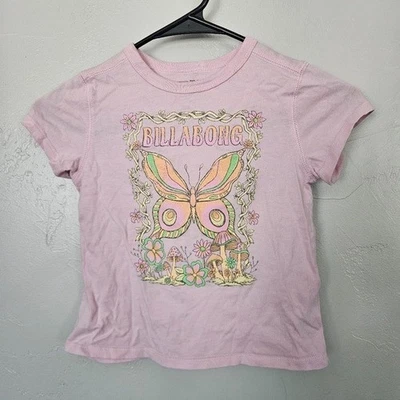 Billabong Girls Small Pale Pink Graphic T-Shirt Short Sleeve Butterfly Colorful - Imagem 1 de 4