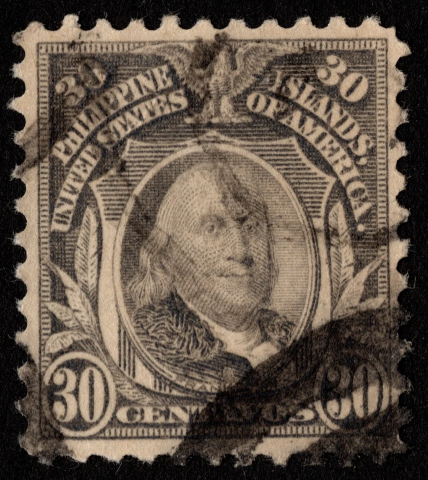 Philippines Stamp Scott # 299 Used F-VF - 30 Cents Gray Benjamin Franklin Issue - Image 1 of 1