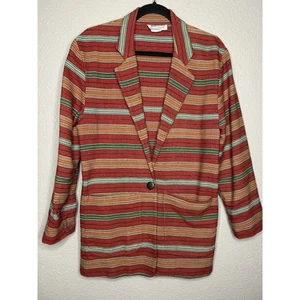 Vintage 90s Central Falls Jacket Multicolor Blazer Striped Preppy Academia Small - Picture 1 of 10
