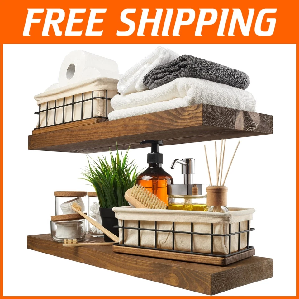 Rustic Dark Walnut Floating Shelves Set - 24 Inch - Image 1 of 4