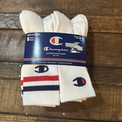 Nuevos calcetines Champion 6 pares para hombre blancos Crew atléticos informales soporte para el arco Foto 1 de 4