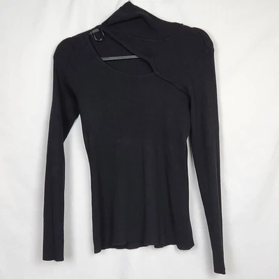 Top acanalado manga larga cuello alto corte asimétrico Cyrus para mujer talla S negro Foto 1 de 4