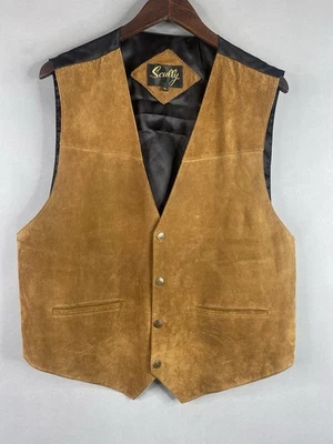 Colete ocidental masculino Scully botão de pressão couro genuíno marrom bronzeado camurça tamanho XL - Imagem 1 de 4