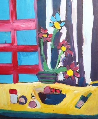 Zeitgenössisches fauvistisches Ölgemälde Stillleben Blumen - Bild 1 von 4