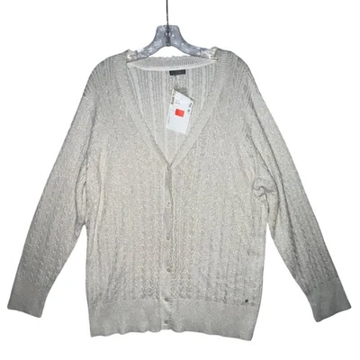 Eddie Bauer Womens 3X Cable Knit Cardigan Sweater Cotton Blend Beige New With Ta - Image 1 of 4