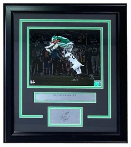 Saquon Barkley Framed 8x10 Eagles Reverse Hurdle Photo w/ Laser Engraved Auto - Picture 1 of 1