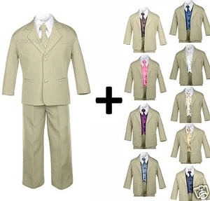 7 piezas Chaleco 9 Colores Corbata Bebé Niño Pequeño Adolescente Formal Esmoquin Niño Traje Caqui - Imagen 1 de 37