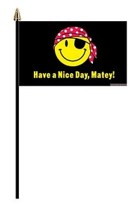 PIRATE HAVE A NICE DAY MATEY PACK OF 12 SMALL HAND FLAGS flag 6"x4" with pole - Picture 1 of 1