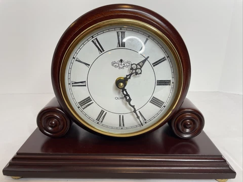 Beautiful DEA Cherry Wood Mantel Clock Colonial Style Rare Cover