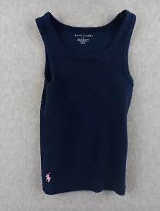 Ralph Lauren Niñas 4 Acanalado Corredor Espalda Tanque Azul Marino con Poni Rosa Excelente - Imagen 1 de 5