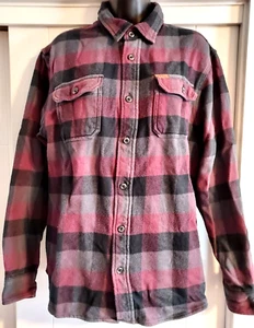 Orvis Mens Heavy Flannel Shirt Jacket Plaid Long Sleeve Maroon Black - Sz M - Picture 1 of 6