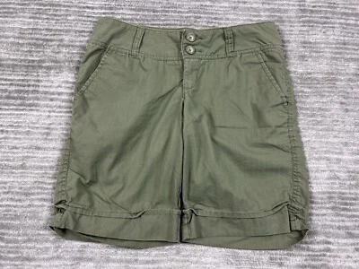 无边界短裤青少年 9 绿色斜纹布 100% 棉双纽扣 — 第 1/4 张图片