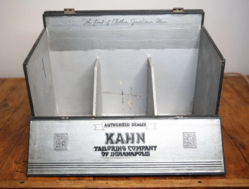 Antique Hat Box Case Mens tailor clothing Kahn Indianapolis luggage suitcase - Image 1 of 4