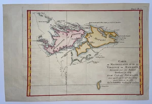 FALKLAND ISLANDS MAIDENLAND 1774 HAWKESWORTH ANTIQUE SEA CHART 18TH CENTURY - Picture 1 of 4