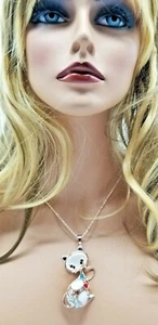 MULTI COLOR AUSTRIAN CRYSTAL CHROMA CAT PENDANT NECKLACE 28" - 30" IN ROSETONE - Picture 1 of 6
