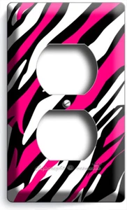 HOT PINK BLACK WHITE ZEBRA STRIPES ANIMAL PRINT OUTLET WALL PLATE ROOM ART DECOR - Picture 1 of 1