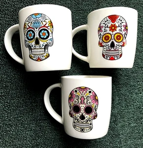 Sugar Skulls Day of the Dead dia de los muertos Soho Loft tazza tazza 12 oz set di 3 - Foto 1 di 10
