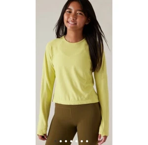 Athleta Girl Power Up Sport Rundhals Langarm gelbe Bluse Größe L/12 - Bild 1 von 6