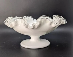 Cuenco de compota Fenton Silver Crest blanco vidrio de leche plato de caramelo 8" x 4" - Imagen 1 de 6