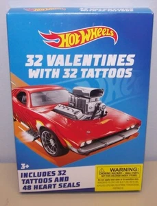Valentines Day Exchange Cards Hot Wheels (Box of 32) With Tattoos - Picture 1 of 4