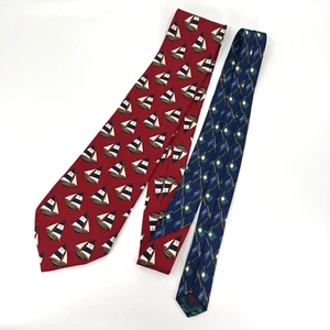 Vintage Tommy Hilfiger Necktie Mens Red Sailboat Tie 90s Silk USA Yacht Boat - Picture 1 of 7