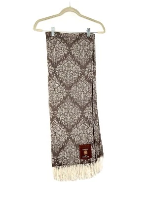Vintage Calzeat of Scotland Large 100% Wool Scarf Brown Floral Print 48"x 68” - Image 1 of 4