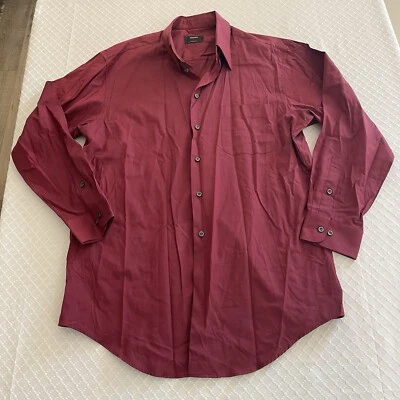 ALFANI Burgundy Long Sleeve Button-down Men's Regular Fit Shirt 15.5 32-33 Sz M - Image 1 of 4