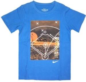 Nike Little Boy's Size 6 Short Sleeve T-Shirt NWT Blue Baseball - Picture 1 of 4