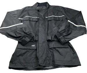 TourMaster Mens Rain Jacket Sz M Black Full Zip High Neck Motorcycle Pockets - Picture 1 of 11