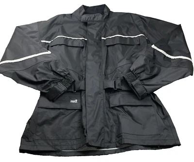 TourMaster Mens Rain Jacket Sz M Black Full Zip High Neck Motorcycle Pockets - Image 1 of 4