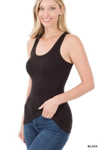 Zenana Ribbed Knit Racerback Tank Black Medium - Picture 1 of 2