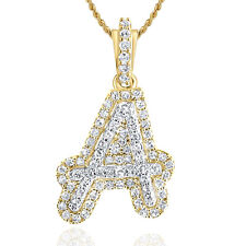 .22CTW Natural Diamond 10K Yellow Gold Double Layer Initial Letter Pendant 0.7''