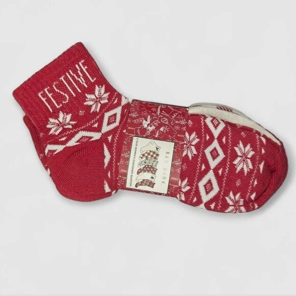 Calcetines al tobillo Rae Dunn rojos y beige festivos navideños nuevos paquete de 6 Foto 1 de 4