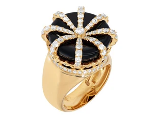 Black Crown Shaped 2 1/10 CT Real Diamond Pinky Ring Yellow Gold 25MM S10 - Picture 1 of 6