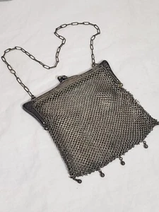 VTG 1900s German Silver Mesh Bag/Purse Chain Handle Marked **READ** - Picture 1 of 20