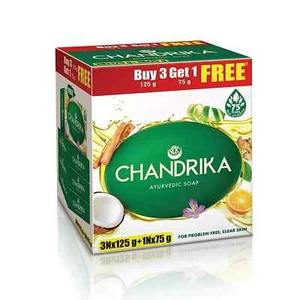 Chandrika Ayurvedic Handmade Soap, 125 grams (Pack of 3) with Free 75 grams - Picture 1 of 5