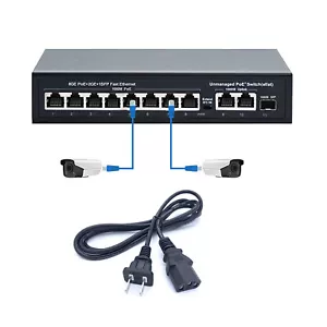 10 Port Gigabit PoE Switch +2-Uplinks RJ45 1000Mbps Metal Housing IEEE802.3af/at - Picture 1 of 11