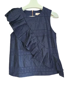 Ted Baker London Ruffle Eyelet Embroid Blouse Women 6 Blue Lined Stretch Cottage - Picture 1 of 9
