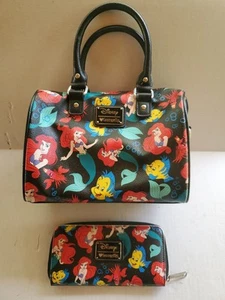 Disney Loungefly Ariel Little Mermaid Satchel Crossbody Black Flounder Duffle - Picture 1 of 24