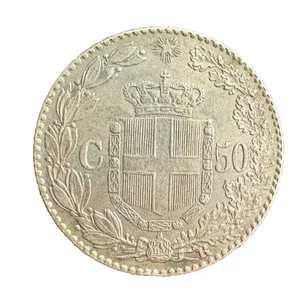 Moneta 50 Centesimi Regno d’Italia 1889 Umberto I argento collezione numismatica - Imagen 1 de 2