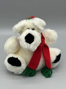 Vintage 1988 Chrisha Playful Plush White Christmas Bear 8.5” Stuffed Animal - Picture 1 of 8
