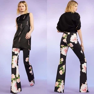 Cynthia Rowley Black Rose Printed Bonded Fit And Flare Pants Size 0 - Picture 1 of 6
